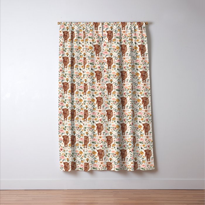 Cate & Rainn® Charlotte Floral Highland Cow Window Curtain Gallery Image 3