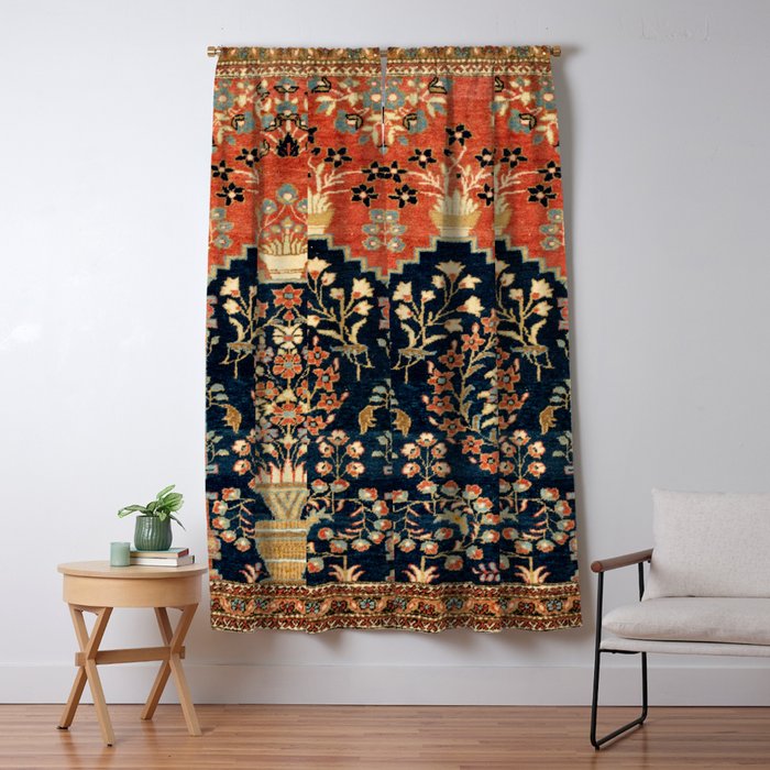 Kashan Poshti  Antique Central Persian Rug Print Window Curtain Gallery Image 1