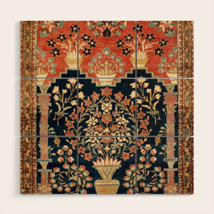 Kashan Poshti  Antique Central Persian Rug Print Wood Wall Art Gallery Image 1