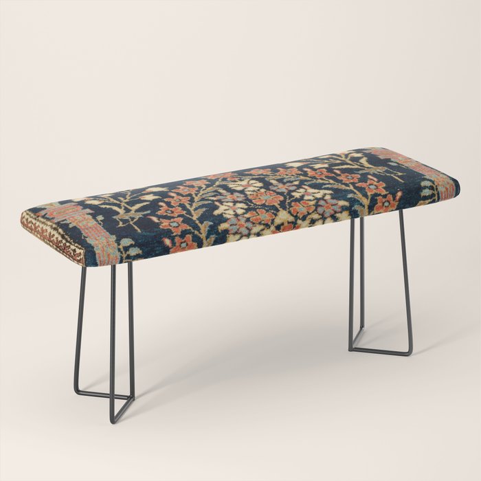 Kashan Poshti  Antique Central Persian Rug Print Bench Gallery Image 1