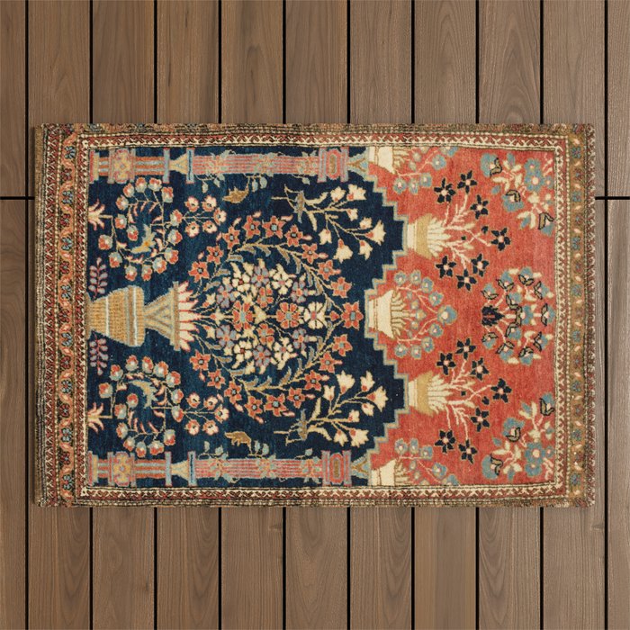 Kashan Poshti  Antique Central Persian Rug Print Outdoor Rug Gallery Image 1