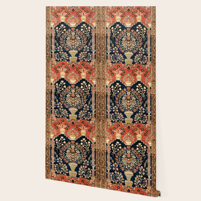 Kashan Poshti  Antique Central Persian Rug Print Wallpaper Gallery Image 2