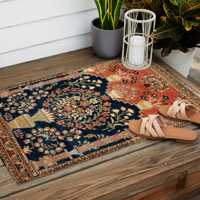 Kashan Poshti  Antique Central Persian Rug Print Outdoor Rug Gallery Image 2