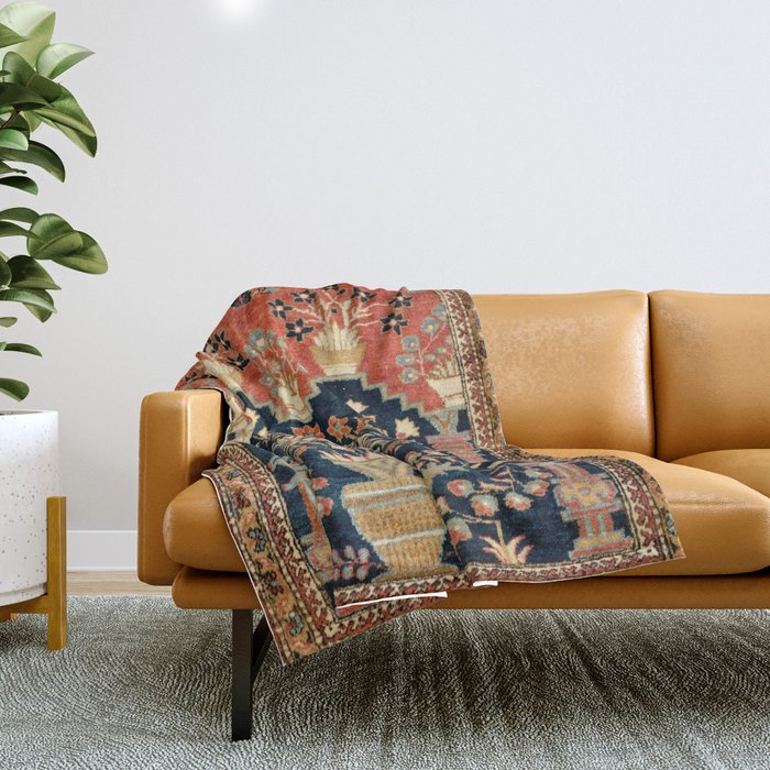 Kashan Poshti  Antique Central Persian Rug Print Throw Blanket Gallery Image 1