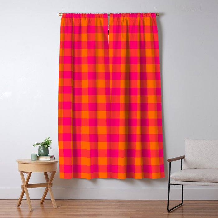 Modern Bright Pink and Orange Gingham Window Curtain Gallery Image 5