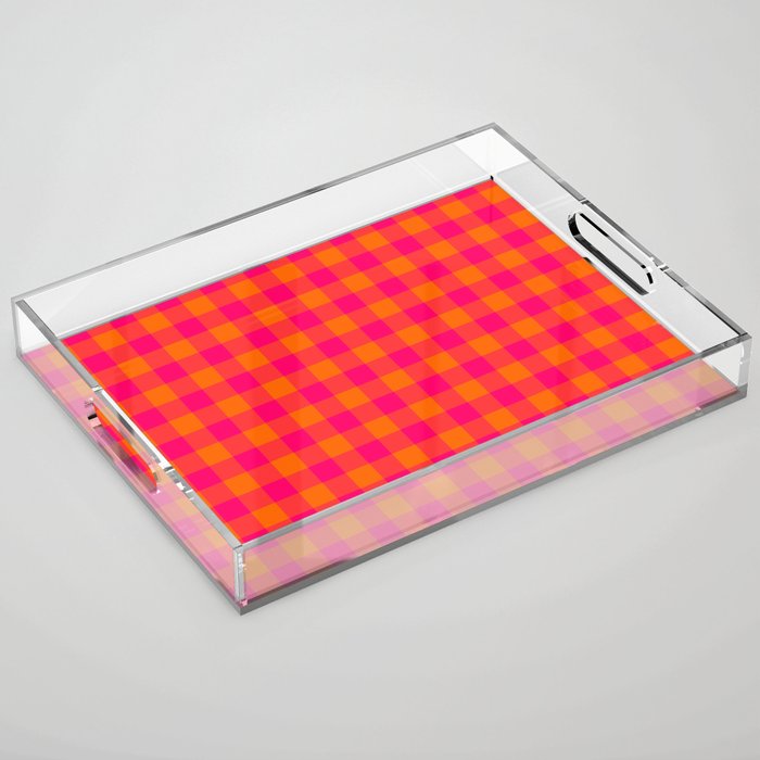 Modern Bright Pink and Orange Gingham Acrylic Tray Gallery Image 1