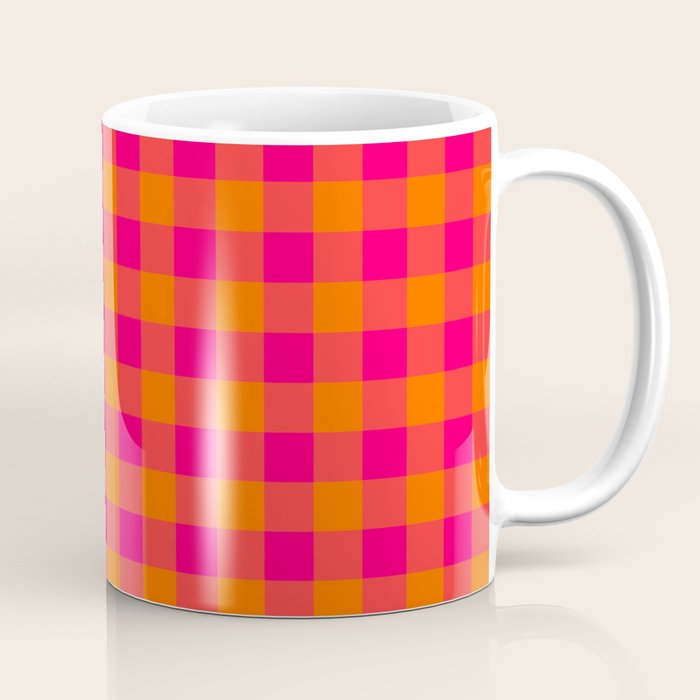 Modern Bright Pink and Orange Gingham Coffee Mug Gallery Image 1