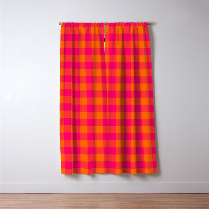 Modern Bright Pink and Orange Gingham Window Curtain Gallery Image 3