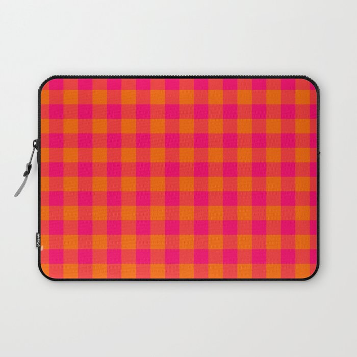 Modern Bright Pink and Orange Gingham Laptop Sleeve Gallery Image 1