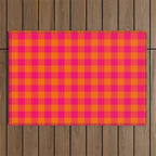 Modern Bright Pink and Orange Gingham Outdoor Rug Gallery Image 1