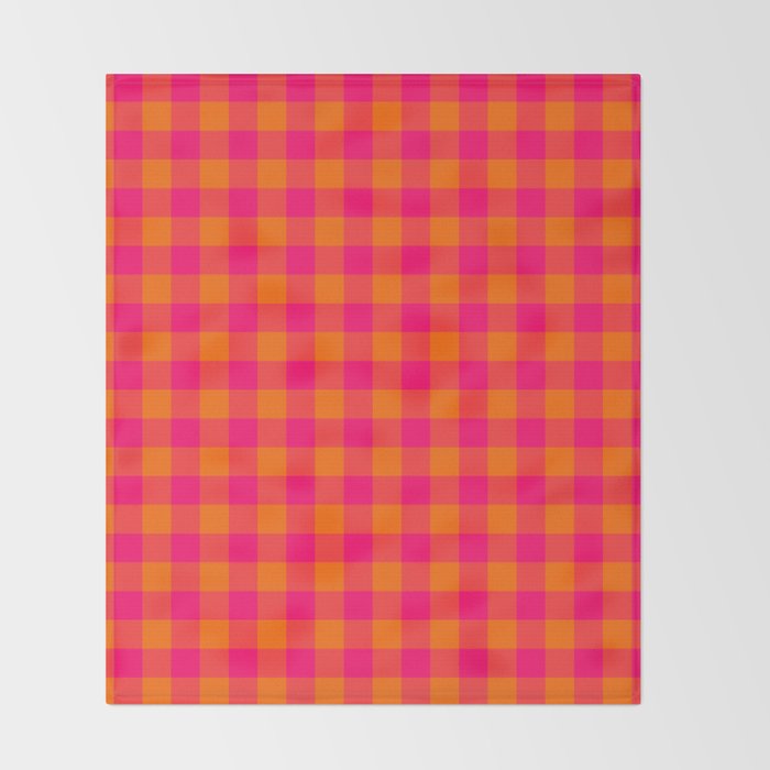 Modern Bright Pink and Orange Gingham Throw Blanket Gallery Image 2