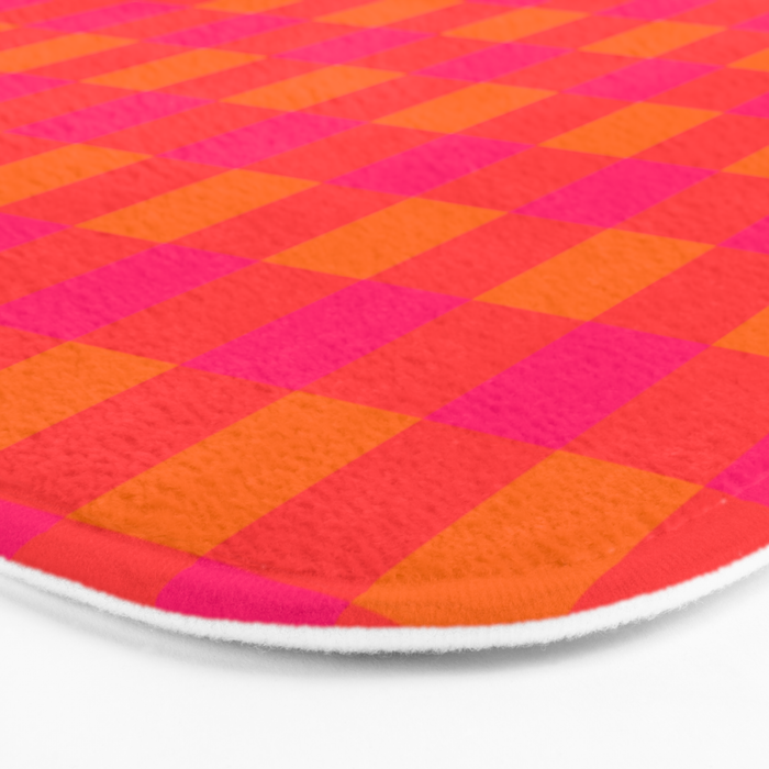 Modern Bright Pink and Orange Gingham Bath Mat Gallery Image 3