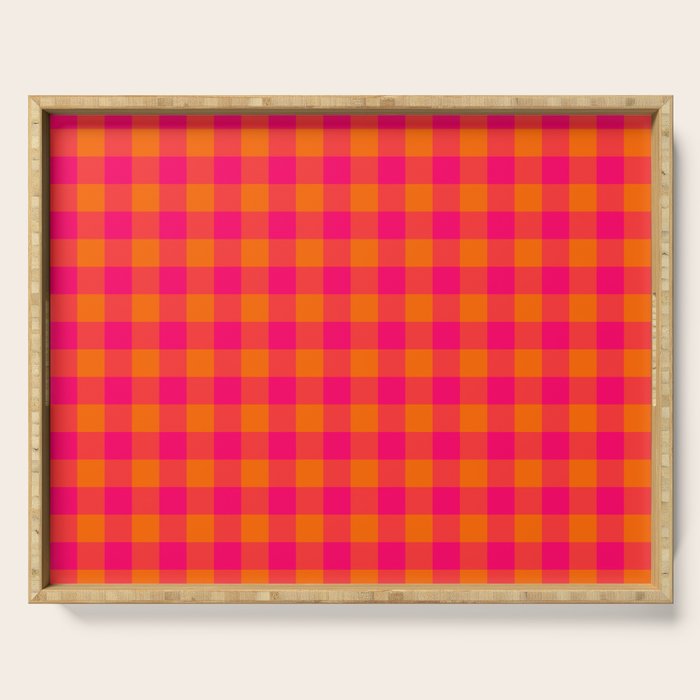 Modern Bright Pink and Orange Gingham Serving Tray Gallery Image 1