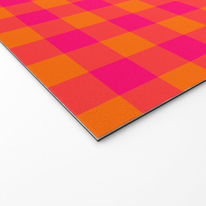 Modern Bright Pink and Orange Gingham Welcome Mat Gallery Image 2