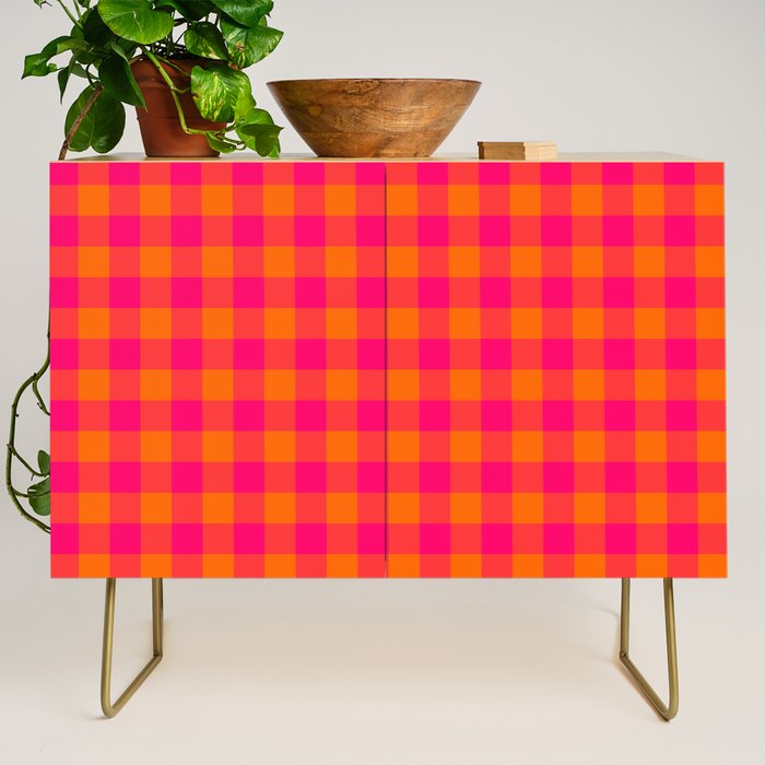 Modern Bright Pink and Orange Gingham Credenza Gallery Image 1