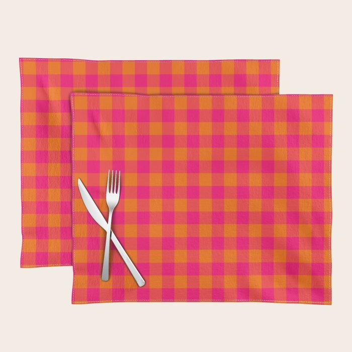 Modern Bright Pink and Orange Gingham Placemat Gallery Image 1
