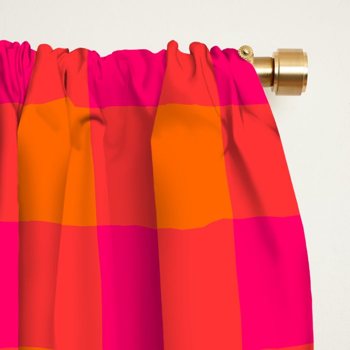 Modern Bright Pink and Orange Gingham Window Curtain Gallery Image 2