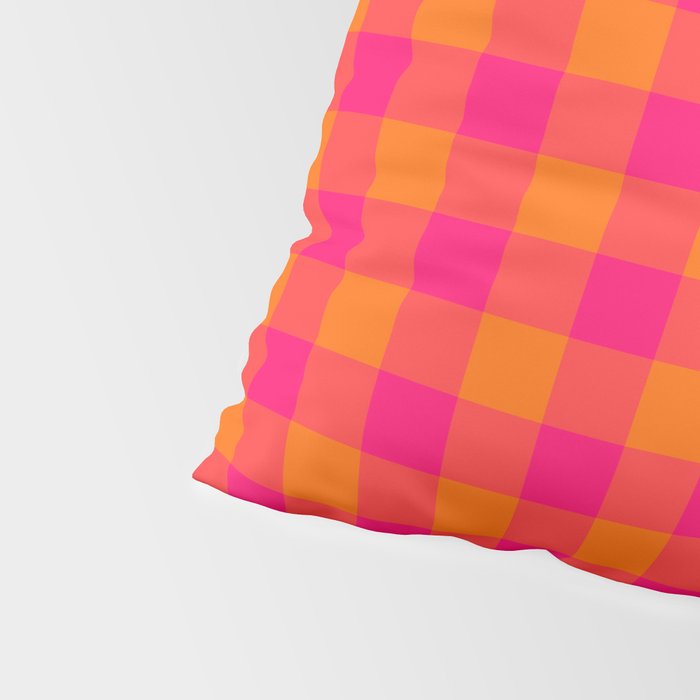 Modern Bright Pink and Orange Gingham Pillow Sham Gallery Image 4