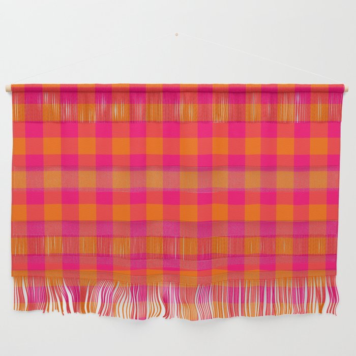 Modern Bright Pink and Orange Gingham Wall Hanging Gallery Image 1