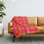 Modern Bright Pink and Orange Gingham Throw Blanket Gallery Image 1