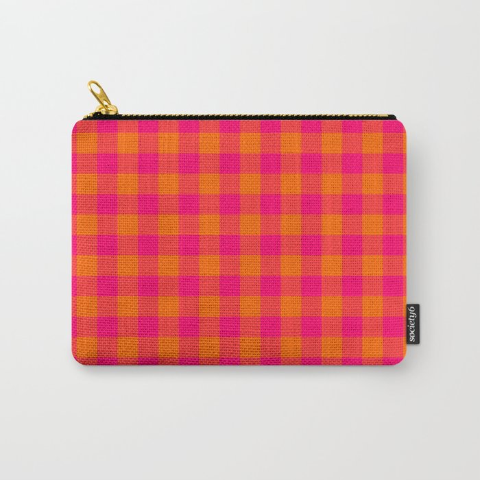 Modern Bright Pink and Orange Gingham Carry All Pouch Gallery Image 1