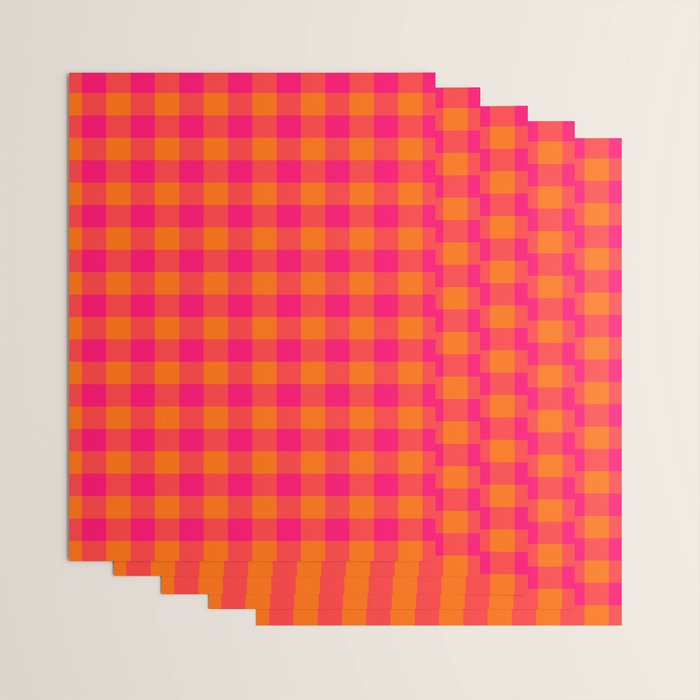 Modern Bright Pink and Orange Gingham Wrapping Paper Gallery Image 3