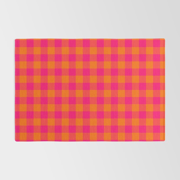Modern Bright Pink and Orange Gingham Rug Gallery Image 2