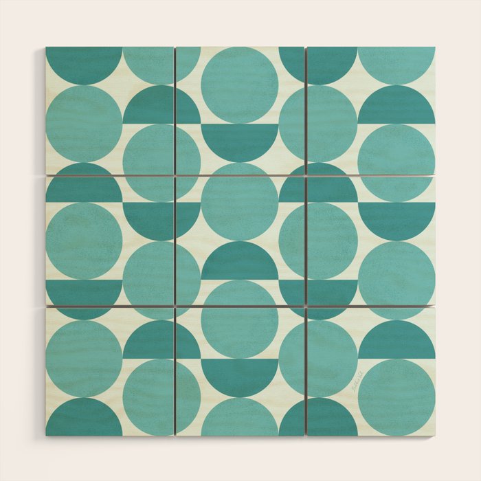 Mid Century Modern Geometric Shapes Aqua Blue Wood Wall Art Gallery Image 1