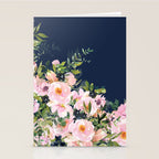 Boho, Floral Watercolor, Roses, Navy Blue and Pink Stationery Card Gallery Image 2