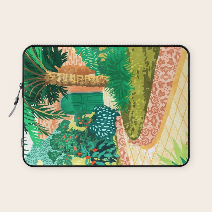 The House With The Green Door, Nature Architecture Painting, Places Stay At Home Tropical Villa Laptop Sleeve Gallery Image 1