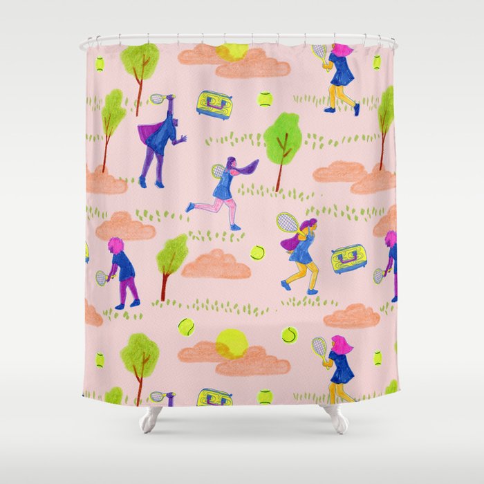Let's Play Tennis in Peachy Pink Shower Curtain Gallery Image 1