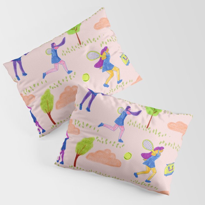 Let's Play Tennis in Peachy Pink Pillow Sham Gallery Image 3