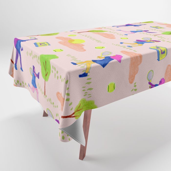 Let's Play Tennis in Peachy Pink Tablecloth Gallery Image 1