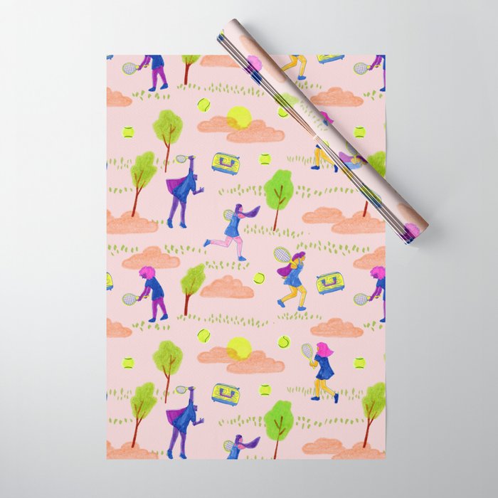 Let's Play Tennis in Peachy Pink Wrapping Paper Gallery Image 1