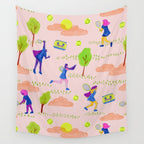 Let's Play Tennis in Peachy Pink Wall Tapestry Gallery Image 4