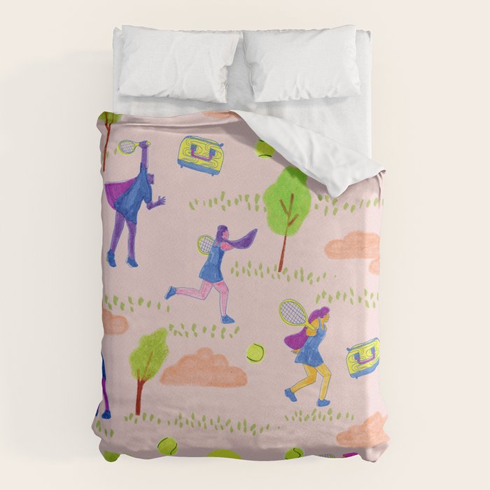 Let's Play Tennis in Peachy Pink Duvet Cover Gallery Image 1