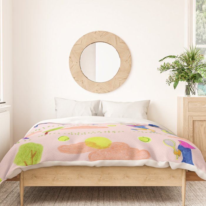 Let's Play Tennis in Peachy Pink Duvet Cover Gallery Image 3