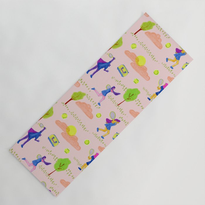 Let's Play Tennis in Peachy Pink Yoga Mat Gallery Image 1