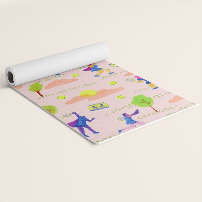 Let's Play Tennis in Peachy Pink Yoga Mat Gallery Image 2