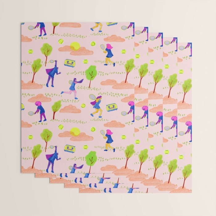 Let's Play Tennis in Peachy Pink Wrapping Paper Gallery Image 3