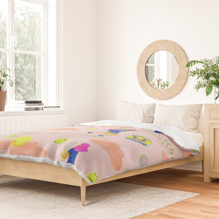 Let's Play Tennis in Peachy Pink Duvet Cover Gallery Image 2