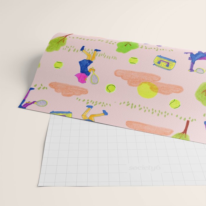Let's Play Tennis in Peachy Pink Wrapping Paper Gallery Image 2