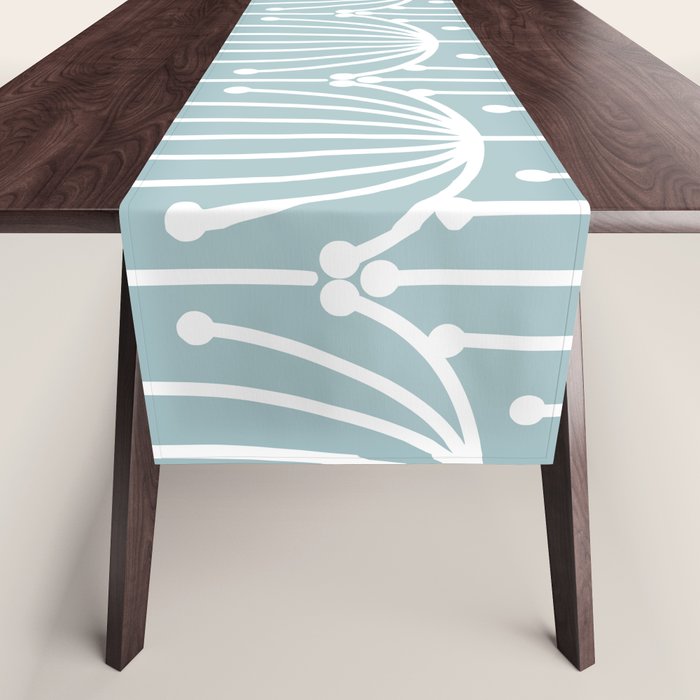 Retro Art, Floral Prints, Light Blue and White Table Runner Gallery Image 1