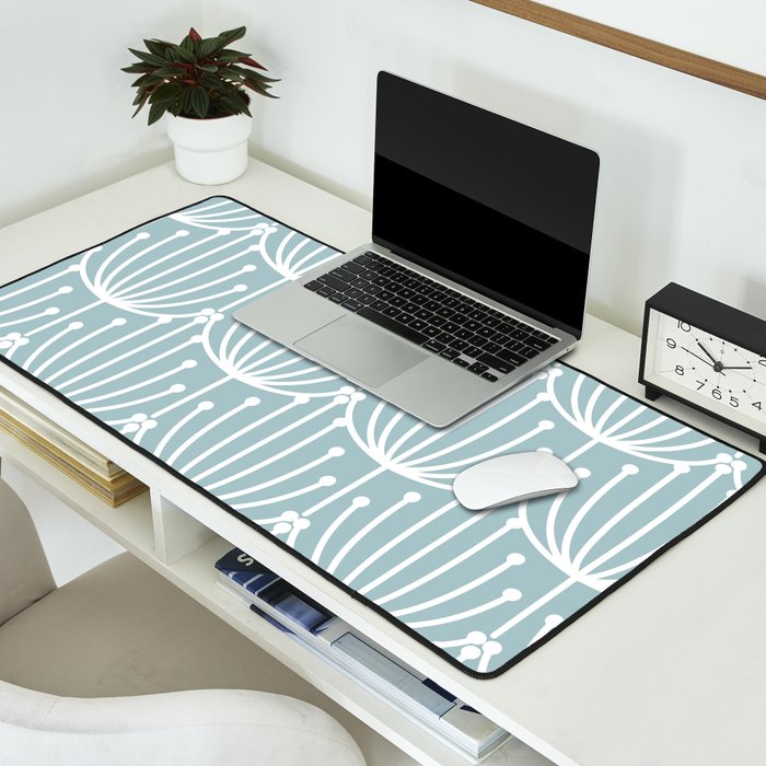 Retro Art, Floral Prints, Light Blue and White Desk Mat Gallery Image 2