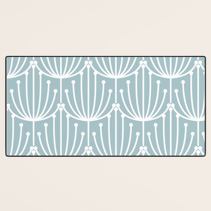 Retro Art, Floral Prints, Light Blue and White Desk Mat Gallery Image 3