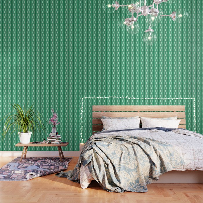 Geometric Striped Geo Chain Vertical Pattern in Kelly Green and White Wallpaper Gallery Image 3