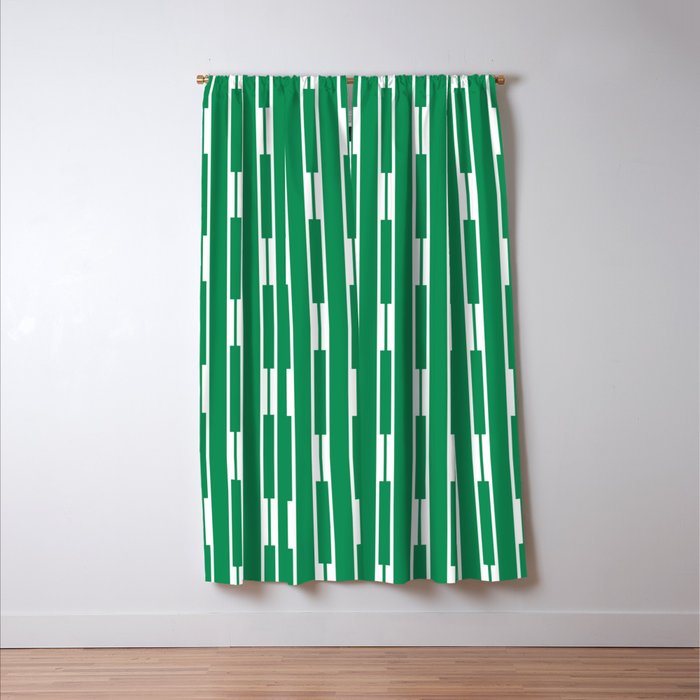 Geometric Striped Geo Chain Vertical Pattern in Kelly Green and White Window Curtain Gallery Image 3