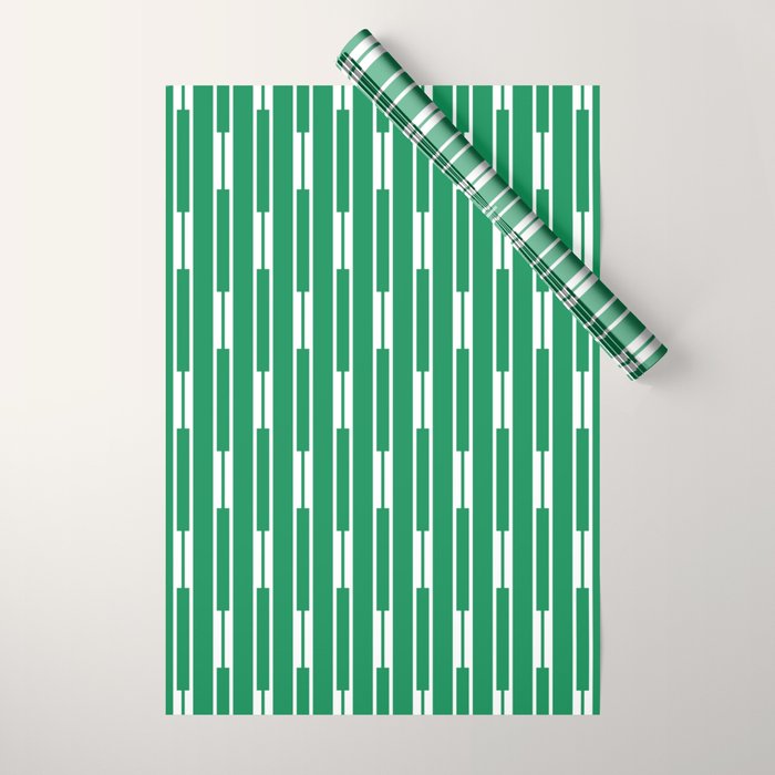 Geometric Striped Geo Chain Vertical Pattern in Kelly Green and White Wrapping Paper Gallery Image 1