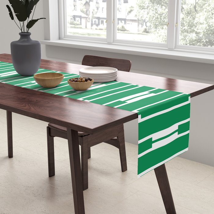 Geometric Striped Geo Chain Vertical Pattern in Kelly Green and White Table Runner Gallery Image 2