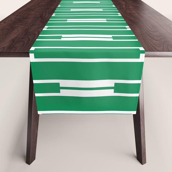 Geometric Striped Geo Chain Vertical Pattern in Kelly Green and White Table Runner Gallery Image 1